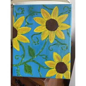 Painting of Sunflowers On A Canvas Wall Decor Art 8x10 Inches Framed